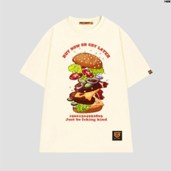 Áo thun tay lỡ HY KOREA Hamburger buy 1486 form rộng unisex couple