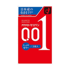 Bao cao su có gai siêu mỏng 0.01mm Okamoto Zero One Plenty Of Jelly, Hộp 3 cái