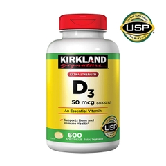 Viên uống bổ sung Vitamin D3 Kirkland D3 50 mcg (2000IU), Hộp 600 viên
