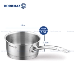 Quánh inox nấu bếp từ cao cấp Korkmaz Proline 1.5 lít không nắp - Ø16x7.5cm -  A1156