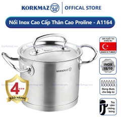 Nồi nấu bếp từ inox cao cấp Korkmaz Proline 2.7 lít thân cao - Ø16x14cm -  A1164