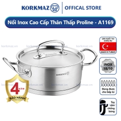 Nồi nấu bếp từ inox cao cấp Korkmaz Proline 2.8 lít thân thấp - Ø20x9cm - A1169