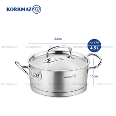 Nồi nấu bếp từ inox cao cấp Korkmaz Proline 4.5 lít thân thấp - Ø24x10cm - A1170