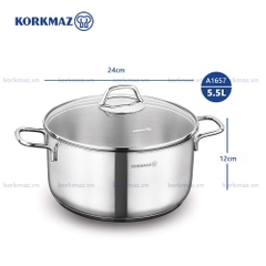 Nồi nấu bếp từ inox cao cấp Korkmaz Perla 5.5 lít - Ø24x12cm - A1657
