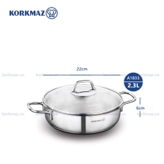 Nồi lẩu inox nấu bếp từ cao cấp Korkmaz Perla 2.3 lít thân thấp - Ø22x6cm - A1833
