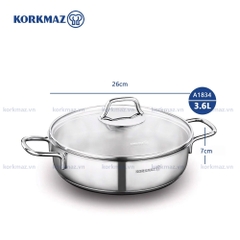 Nồi lẩu inox nấu bếp từ cao cấp thân thấp Korkmaz Perla 3.6 lít - Ø26x7cm - A1834