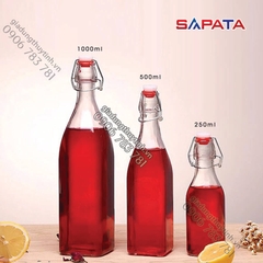 Combo 2 chai thủy tinh vuông nắp cài 1000ml - SAPATA