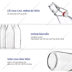 Chai thủy tinh tròn nắp cài kín hơi Giara 1L