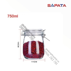 Hũ thủy tinh tròn nắp cài inox 0.75L - SAPATA