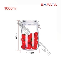 Hũ thủy tinh tròn nắp cài inox 1L - SAPATA