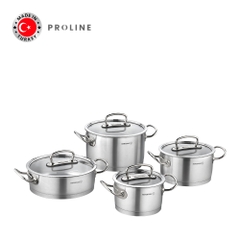 Bộ nồi bếp từ inox 4 món cao cấp Korkmaz Proline nắp kính 2l, 4l, 6.3l, 3.1l - A1147