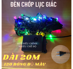 Dây Đèn Chớp 20m Lục Giác Sáng Đủ Màu