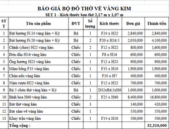 SET 1 - Bộ Đồ Cho Ban Thờ Kích Thước 2,17m x 1,07m Gốm Chu Đậu Truyền Thống