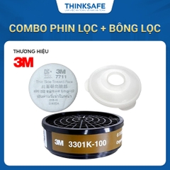 Combo Phin lọc 3M 3301k, 10 tấm bông lọc 3M 7711 và 1 tấm nắp 774, phòng độc, trang bị phòng độc, chống bụi - THINKSAFE