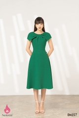 3D4257 - ĐẦM CỔ TRÒN XẾP NƠ CÁCH ĐIỆU