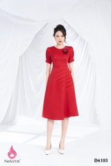 3D4103 - ĐẦM ĐỎ ĐÍNH HOA TRANG TRÍ