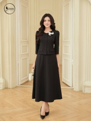 Sét bộ tay lỡ cổ tròn đính hoa màu đen