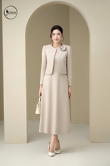 Áo vest cổ tròn đính hoa màu be