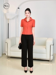 Áo sơ mi cổ sen đính hoa màu cam