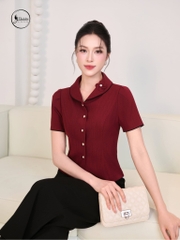 Áo sơ mi cổ sen đính hoa màu đỏ