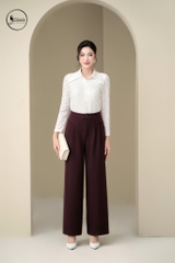 Áo ren dài tay phối cổ nhọn màu trắng