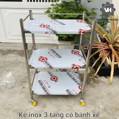 Kệ inox 3 tầng có bánh xe