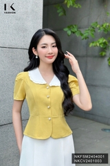 NK Fashion Áo Sơ Mi 7 Mảnh Phối Cổ Bèo Nữ Tính, Thanh Lịch NKFSM2404001