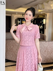 Set ren sọc hoa chân váy xòe xinh xắn NKBD2409001