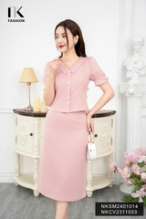 NK Fashion Áo Sơ Mi Cổ V Bèo Xếp Phối Tay Thanh Lịch, Nữ Tính NKSM2401014