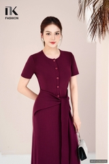 Đầm thun nẹp cúc vạt chéo dễ mặc, thoải mái NKDV2503006