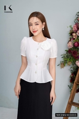 Sơ Mi Peplum Hoa Ngực Thương Hiệu NK - Fashion NKSM2303003