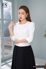 Áo Sơ Mi Dáng Ôm Nẹp Cúc Nơ Dọc Cổ NKSM2302012