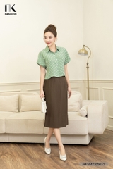 Áo Sơ Mi Chấm Bi Cộc Tay Cổ Đức Vai Chờm NKSM2305031