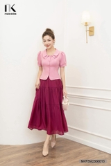 NK Fashion Áo Sơ Mi Cộc Tay Cổ Sen Tròn 4 Cúc Bọc NKFSM2306013