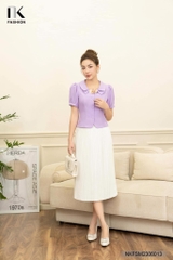 NK Fashion Áo Sơ Mi Cộc Tay Cổ Sen Tròn 4 Cúc Bọc NKFSM2306013