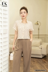 Áo Sơ Mi Chấm Bi Cộc Tay Cổ Đức Vai Chờm NKSM2305031