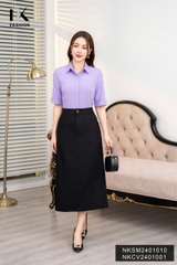 Áo Sơ Mi Cổ Đức Tay Lỡ Lơ Vê Xẻ, Thanh Lịch NKSM2401010