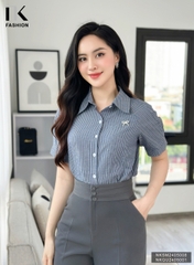 Áo Sơ Mi Kẻ Xếp Ly Vai NK Fashion Công Sở Nữ Cách Điệu Thanh Lịch Vải Mềm Mịn NKSM2405008