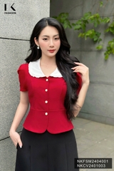 NK Fashion Áo Sơ Mi 7 Mảnh Phối Cổ Bèo Nữ Tính, Thanh Lịch NKFSM2404001