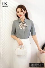 Áo Sơ Mi Cổ Đức Tay Lỡ Lơ Vê Xẻ, Thanh Lịch NKSM2401010