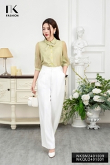 NK Fashion Quần Ống Suông Cơi Túi Cúc Bọc, Thanh Lịch NKQU2401001