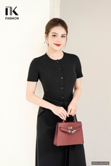 Đầm thun nẹp cúc vạt chéo dễ mặc, thoải mái NKDV2503006