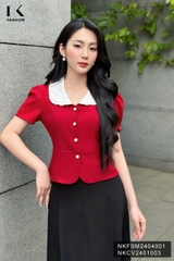 NK Fashion Áo Sơ Mi 7 Mảnh Phối Cổ Bèo Nữ Tính, Thanh Lịch NKFSM2404001