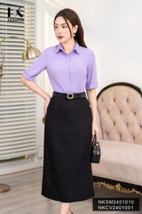 Áo Sơ Mi Cổ Đức Tay Lỡ Lơ Vê Xẻ, Thanh Lịch NKSM2401010