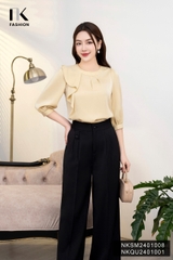 NK Fashion Quần Ống Suông Cơi Túi Cúc Bọc, Thanh Lịch NKQU2401001