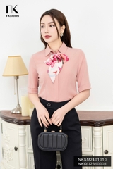 Áo Sơ Mi Cổ Đức Tay Lỡ Lơ Vê Xẻ, Thanh Lịch NKSM2401010