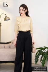 NK Fashion Quần Ống Suông Cơi Túi Cúc Bọc, Thanh Lịch NKQU2401001