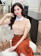 Áo Sơ Mi Cộc Tay Hoạ Tiết Phối Cổ NK Fashion Công Sở Nữ Thanh Lịch Vải Mềm Mịn NKSM2406008