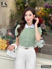 Áo Sơ Mi Cộc Tay Hoạ Tiết Phối Cổ NK Fashion Công Sở Nữ Thanh Lịch Vải Mềm Mịn NKSM2406008