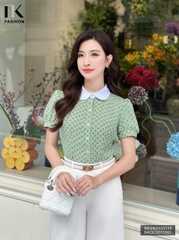 Áo Sơ Mi Cộc Tay Hoạ Tiết Phối Cổ NK Fashion Công Sở Nữ Thanh Lịch Vải Mềm Mịn NKSM2406008